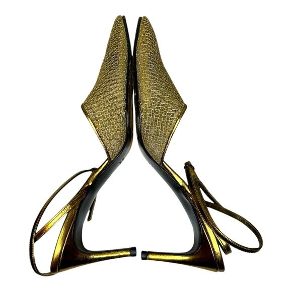 Yves Saint Laurent gold mesh pointed toe strappy sandal. Size 7.5 - Picture 1 of 14